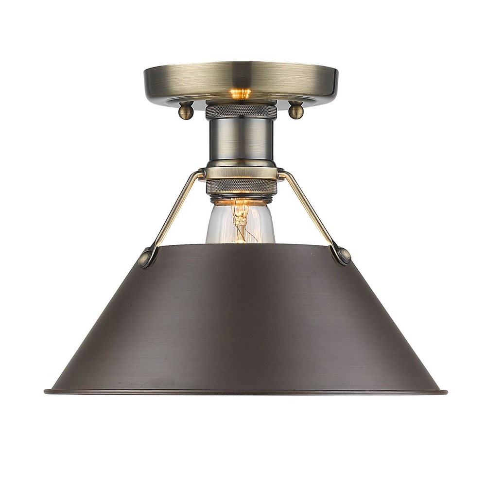 Golden Lighting-3306-FM AB-RBZ-Orwell - 1 Light Flush Mount 8 Inches Tall and 10 Inches Wide Aged Brass Rubbed Bronze Aged Brass Finish